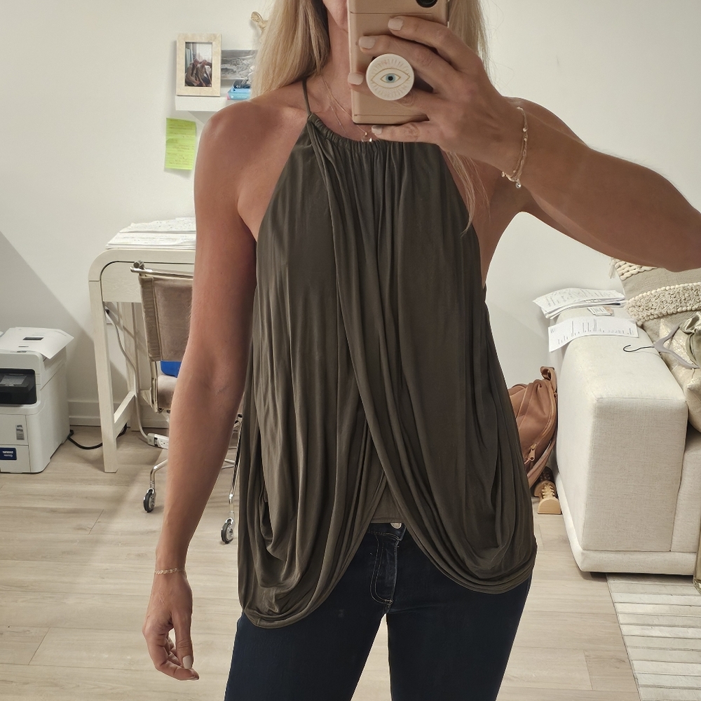 All Saints Olive Green Viscose Halter Top Sz 4 /S